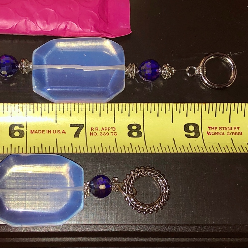 Chunky Opalite & Blue Glass Crystal Boho Bracelet - Picture 6 of 6